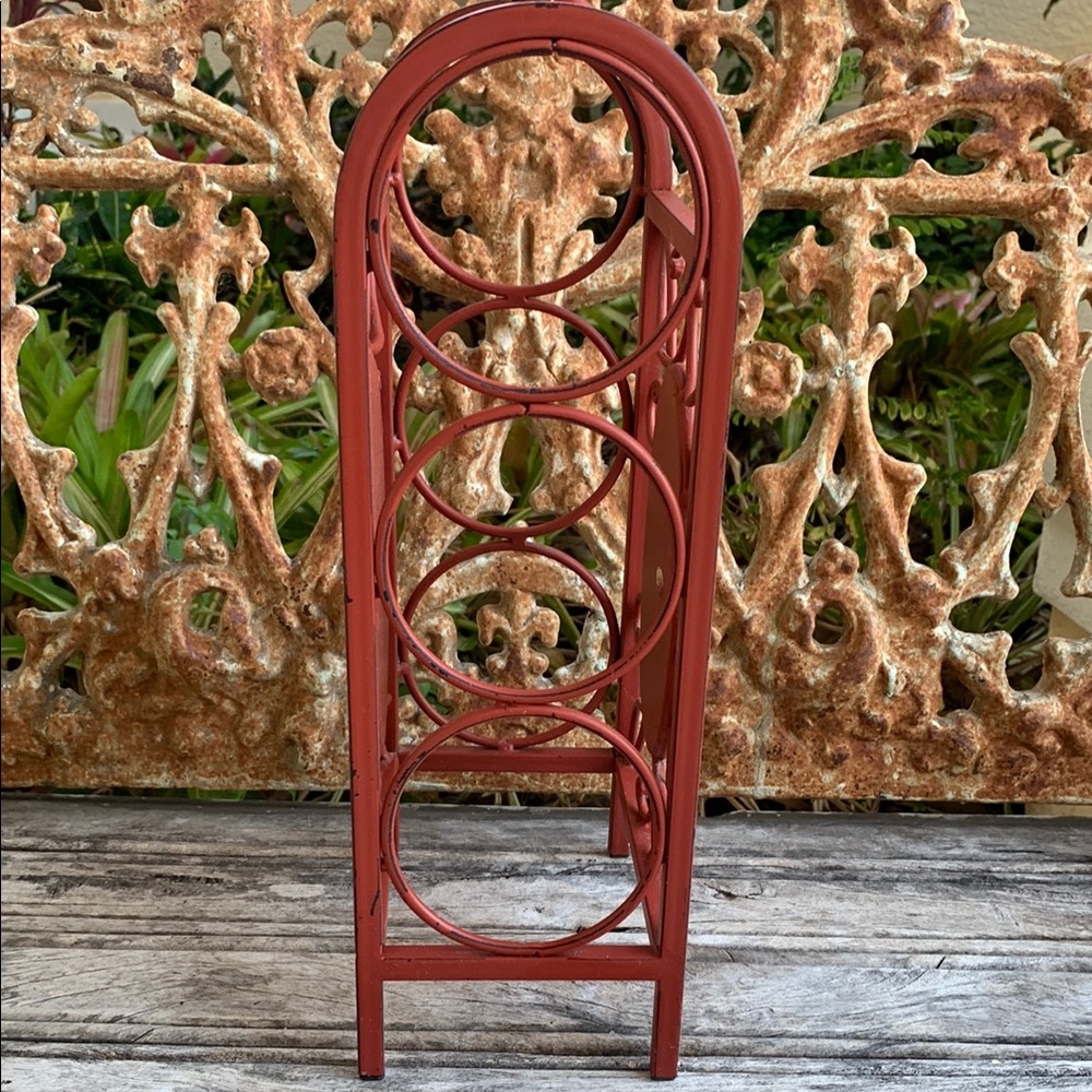 Red Farmhouse Wrought Iron Wine Rack - Picture 3 of 14